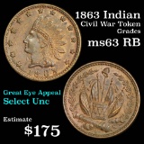 1863 Indian Civil War Token 1c Grades Select Unc RB