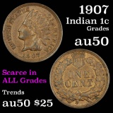 1907 Indian Cent 1c Grades AU, Almost Unc