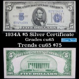 1934A $5 Blue Seal Silver Certificate Grades Gem CU