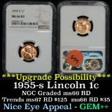 NGC 1955-s Lincoln Cent 1c Graded ms66 RD by NGC