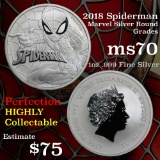 2018 Spiderman Marvel Silver Round Grades ms70, Perfection