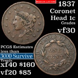 1837 Coronet Head Large Cent 1c Grades vf++