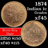 1874 Indian Cent 1c Grades xf+