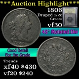 1806 Draped Bust Half Cent 1/2c Graded vf++ by USCG