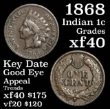 1868 Indian Cent 1c Grades xf