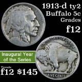 1913-d ty2 Buffalo Nickel 5c Grades f, fine