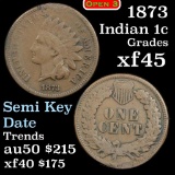 1873 open 3 Indian Cent 1c Grades xf+
