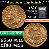 ***Auction Highlight*** 1870 Indian Cent 1c Graded AU, Almost Unc by USCG (fc)