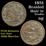 1851 Braided Hair Large Cent 1c Grades ag, Almost Good