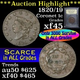 ***Auction Highlight*** 1820/19 Coronet Head Large Cent 1c Graded xf+ By USCG (fc)