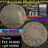 ***Auction Highlight*** 1787 States United, 4 Cinq Fugio cent 1c Graded f, fine by USCG (fc)