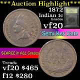 1872 Indian Cent 1c Graded vf, very fine by USCG (fc)