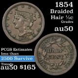 1854 Braided Hair Half Cent 1/2c Grades AU, Almost Unc