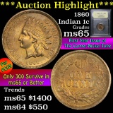 ***Auction Highlight*** 1860 Indian Cent 1c Graded GEM Unc by USCG (fc)