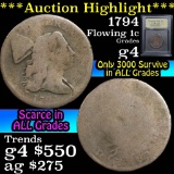 ***Auction Highlight*** 1794 Liberty Cap Flowing Hair large cent 1c Graded g, good By USCG (fc)