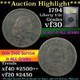 ***Auction Highlight*** 1794 Liberty Cap 1/2c Graded vf++ by USCG (fc)