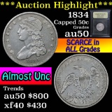 ***Auction Highlight*** 1834 Capped Bust Quarter 25c Graded AU, Almost Unc By USCG (fc)