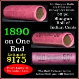 Indian Head Penny 1c Shotgun Roll, 1890 on one end, reverse on the other (fc)
