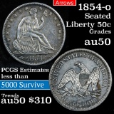 1854-o Seated Half Dollar 50c Grades AU, Almost Unc (fc)