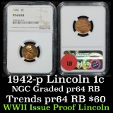 NGC 1942-p Lincoln Cent 1c Graded pf64 RB by ngc