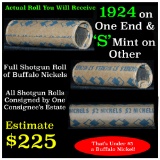 Full roll of Buffalo Nickels, 1924 on one end & a 's' Mint reverse on other end (fc)