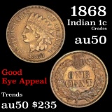 1868 Indian Cent 1c Grades AU, Almost Unc (fc)
