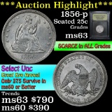 ***Auction Highlight*** 1856-p Seated Liberty Quarter 25c Graded Select Unc By USCG (fc)