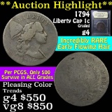 ***Auction Highlight*** 1794 Liberty Cap Flowing Hair large cent 1c Graded g, good by USCG (fc)
