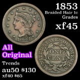 1853 Braided Hair Large Cent 1c Grades xf+