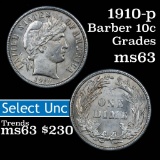 1910-p Barber Dime 10c Grades Select Unc (fc)