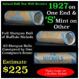 Full roll of Buffalo Nickels, 1927 on one end & a 's' Mint reverse on other end (fc)