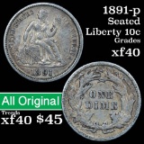 1891-p Seated Liberty Dime 10c Grades xf