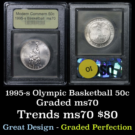 1995-s Olympics Basketball Modern Commem Half Dollar 50c Graded ms70, Perfection By USCG
