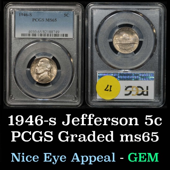 PCGS 1946-s Jefferson Nickel 5c Graded ms65 By PCGS