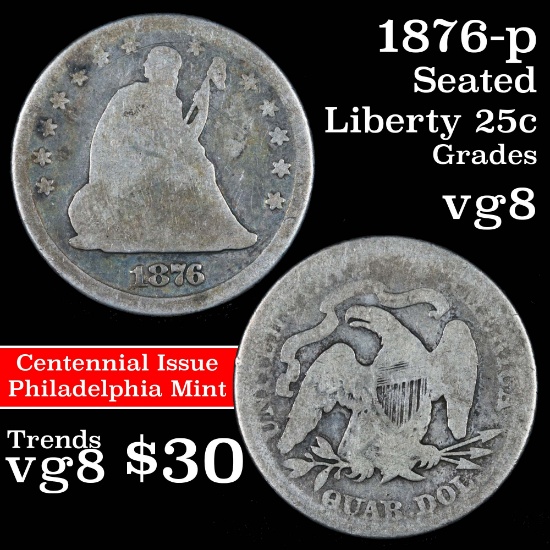 1876-p Seated Liberty Quarter 25c Grades vg, very good