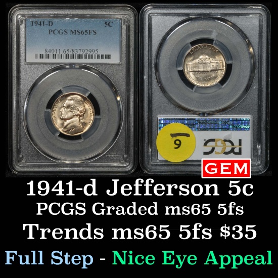 PCGS 1941-d Jefferson Nickel 5c Graded ms65 5FS By PCGS