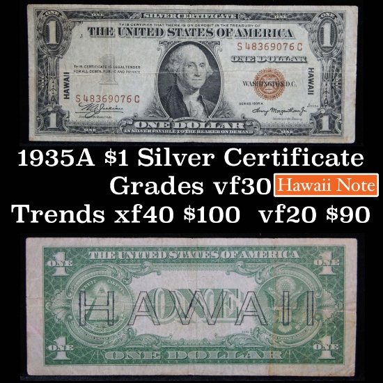 1935A $1 Silver Certificate Hawaii, Signatures of Julian & Morgenthau Grades vf++