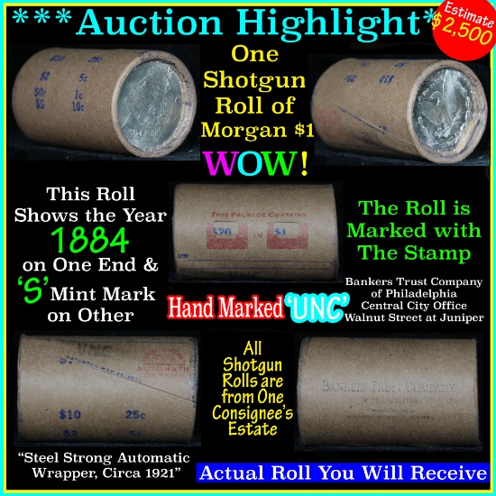 *Auction Highlight* Incredible Find, Uncirculated Morgan $1 Shotgun Roll w/1884 & 's' mint end  (fc)