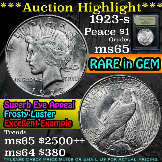 ***Auction Highlight*** 1923-s Peace Dollar $1 Graded GEM Unc By USCG (fc)