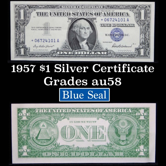 *Auction Highlight* Star Note * 1957 $1 Blue Seal Silver Certificate Grades Choice AU/CU Slider (fc)