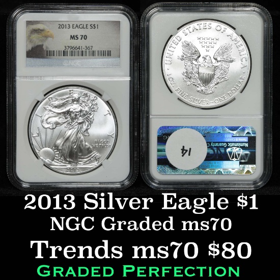 NGC 2013 Silver Eagle Dollar $1 Graded ms70 By NGC