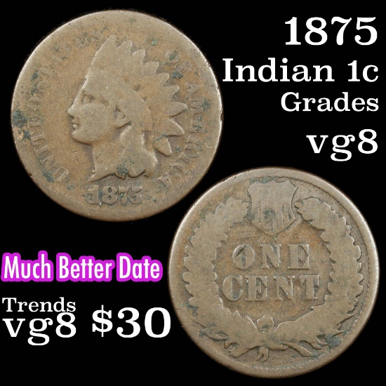 1875 Indian Cent 1c Grades vg, very good