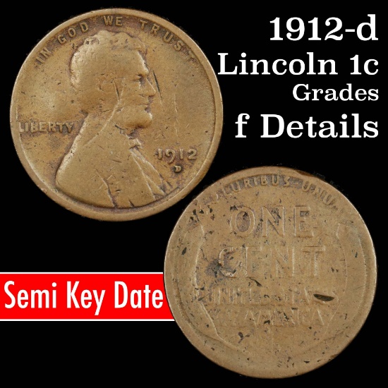 1912-d Lincoln Cent 1c Grades f details