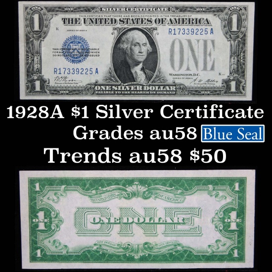 1928A $1 Blue Seal Silver Certificate "Funny Back" Grades Choice AU/BU Slider (fc)
