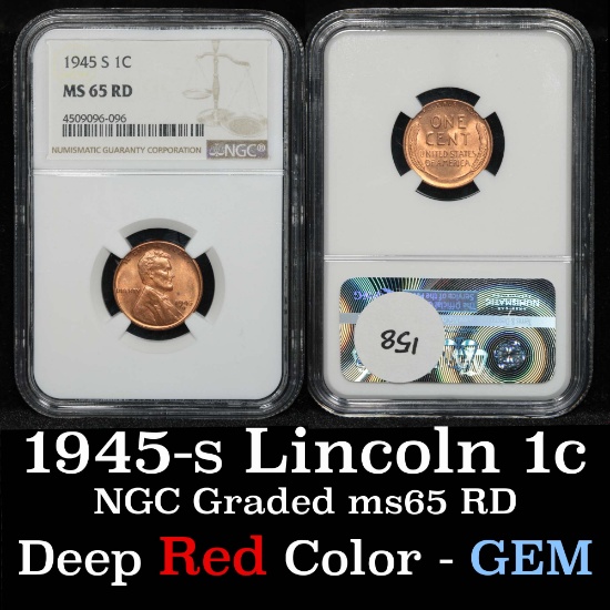 NGC 1945-s Lincoln Cent 1c Graded ms65 RD By NGC