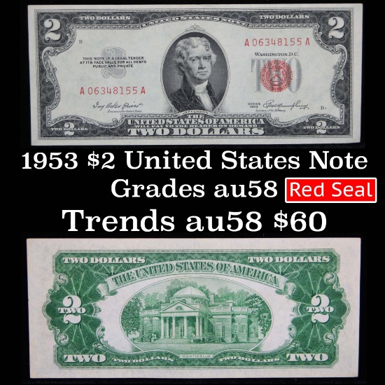 1953 $2 Red Seal United States Note Grades Choice AU/CU Slider