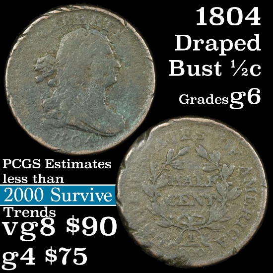 1804 Draped Bust Half Cent 1/2c Grades g+