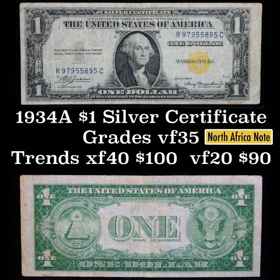 1934A $1 Silver Certificate North Africa, Signatures of Julian & Morgenthau Grades vf++