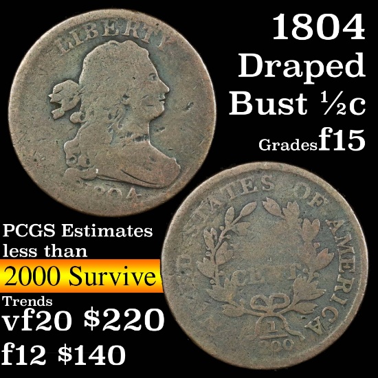 1804 Draped Bust Half Cent 1/2c Grades f+