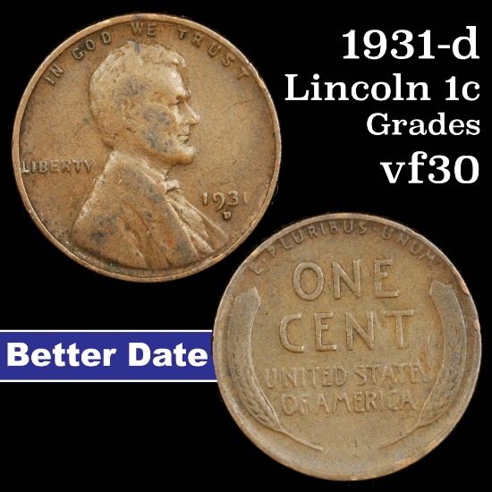 1931-d Lincoln Cent 1c Grades vf++